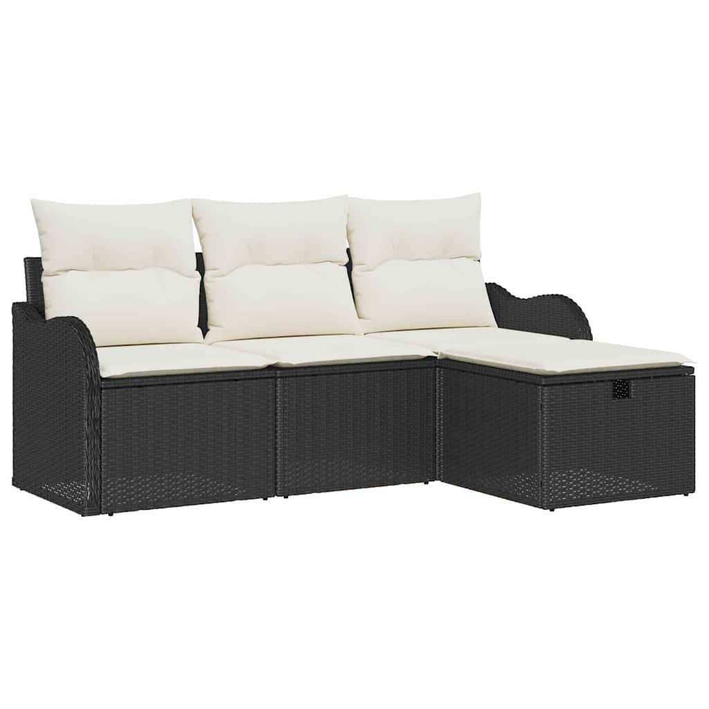 Garten-Sofa-Set mit Kissen 4 pcs Schwarz Poly Rattan